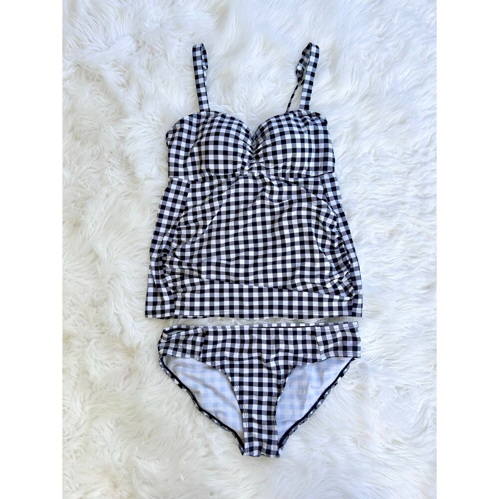 Motherhood Maternity Women’s Maternity Tankini Set - Black and White